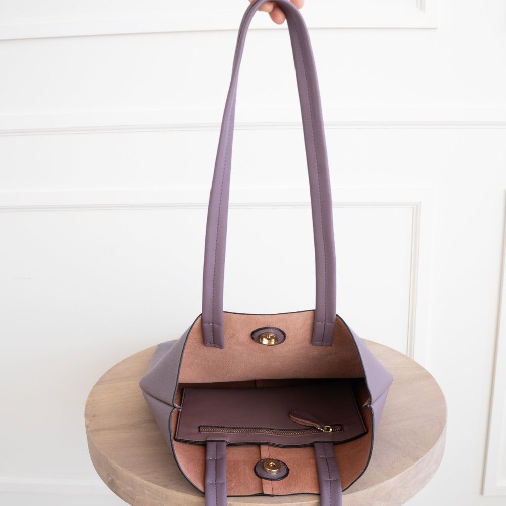 The Ava Genuine Leather Tote Bag Purple - Picture 2 of 11